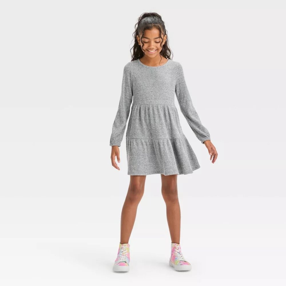 Cat & Jack - Girls' Long Sleeve Cozy Dress - Heather Grey - Picture 3 of 10